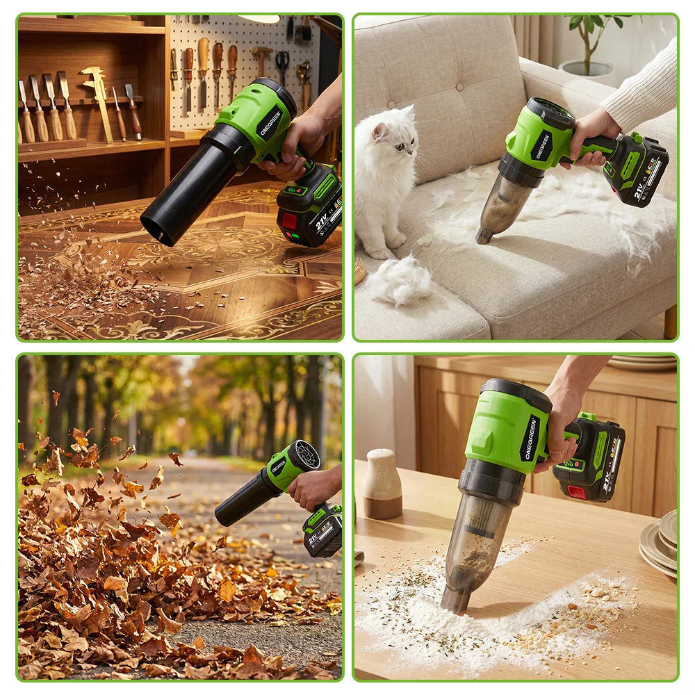 ONEGREEN 4000W 2in1 Brushless Electric Air Blower Jet Fan 350000RPM Leaf Blower Dust Blowing Tool For Makita 18V Battery Pin