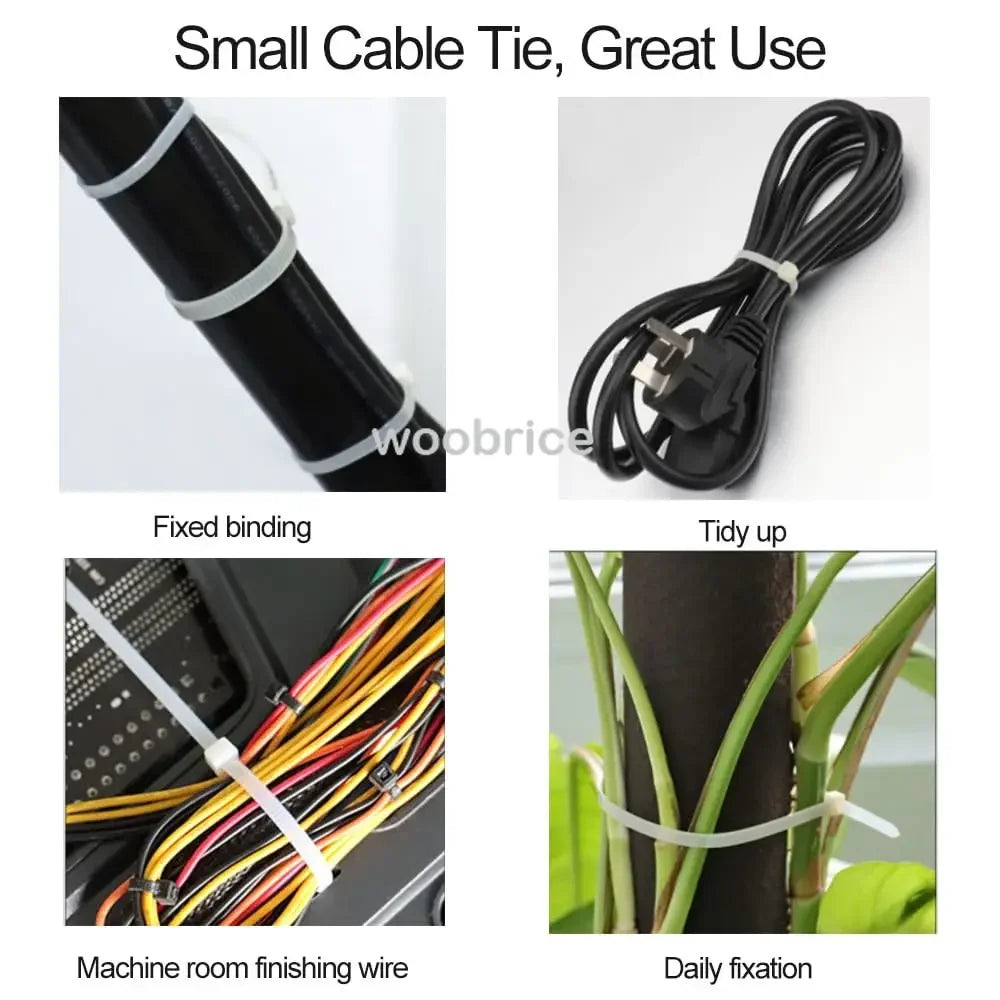 500/100Pcs Plastic Nylon Cable Ties Self-locking Cord Ties Straps Adjustable Cables Fastening Loop Home Office Wire Zip Ties