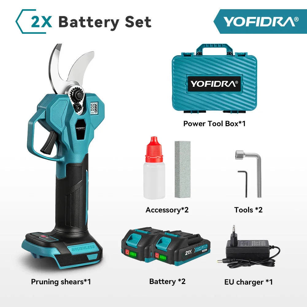 Sécateur électrique sans fil YOFIDRA 32 mm, 2 vitesses, sans balais, pour branches d'arbres fruitiers, outil électrique compatible avec batterie Makita