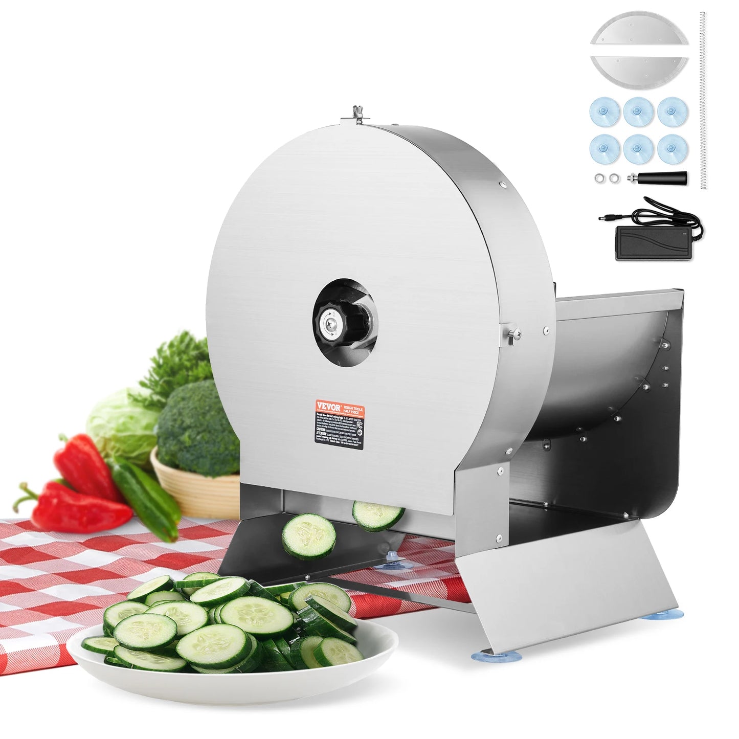 SucceBuy Electric Vegetable Slicer 0-12mm Thickness Adjustable Commercial Slicer Machine Convertible to Manual Food Cutter