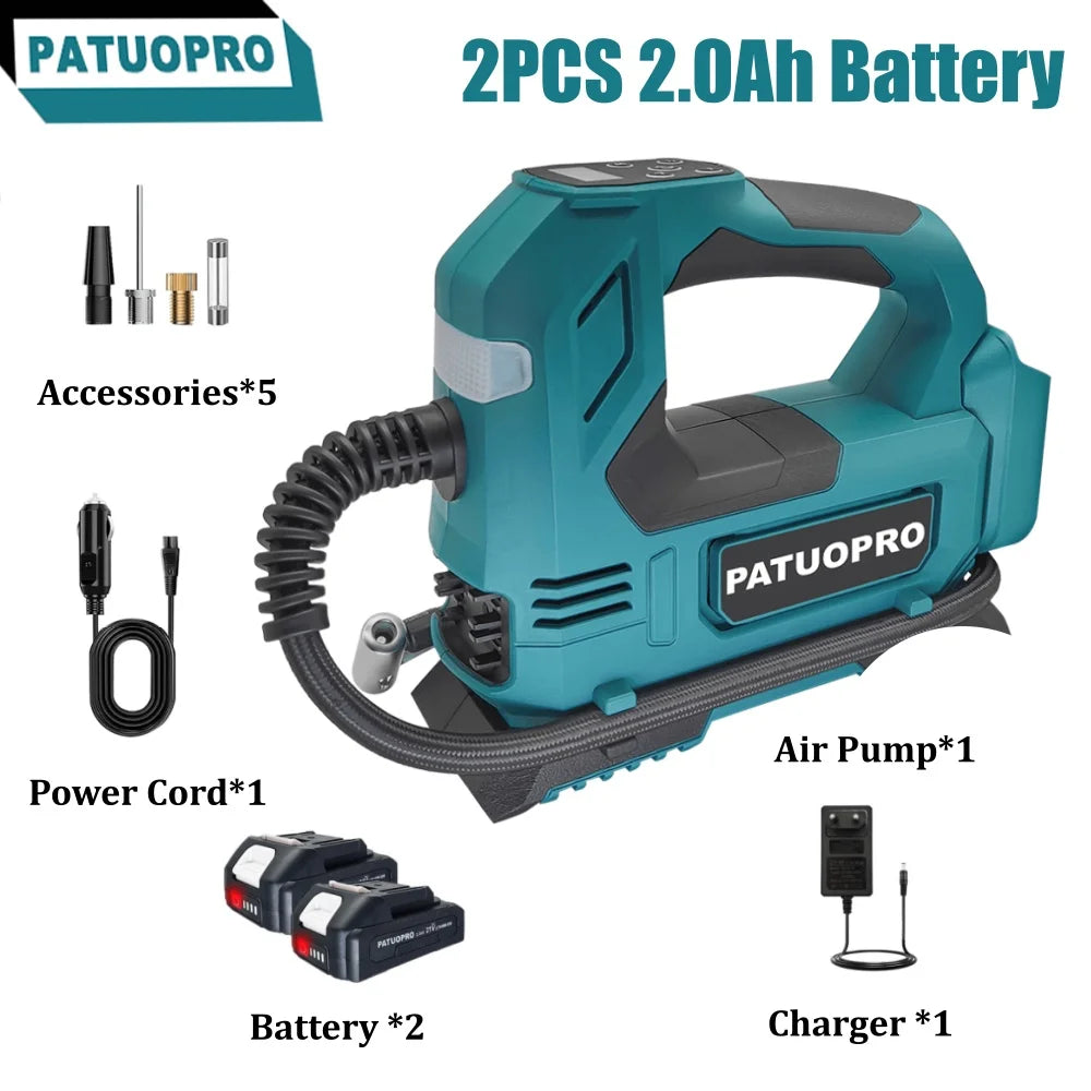PATUOPRO Digital Display Electric Air Pump 600MM Cordless Car Tire Automatic Inflatable Home Power Tool For Makita 18V Battery