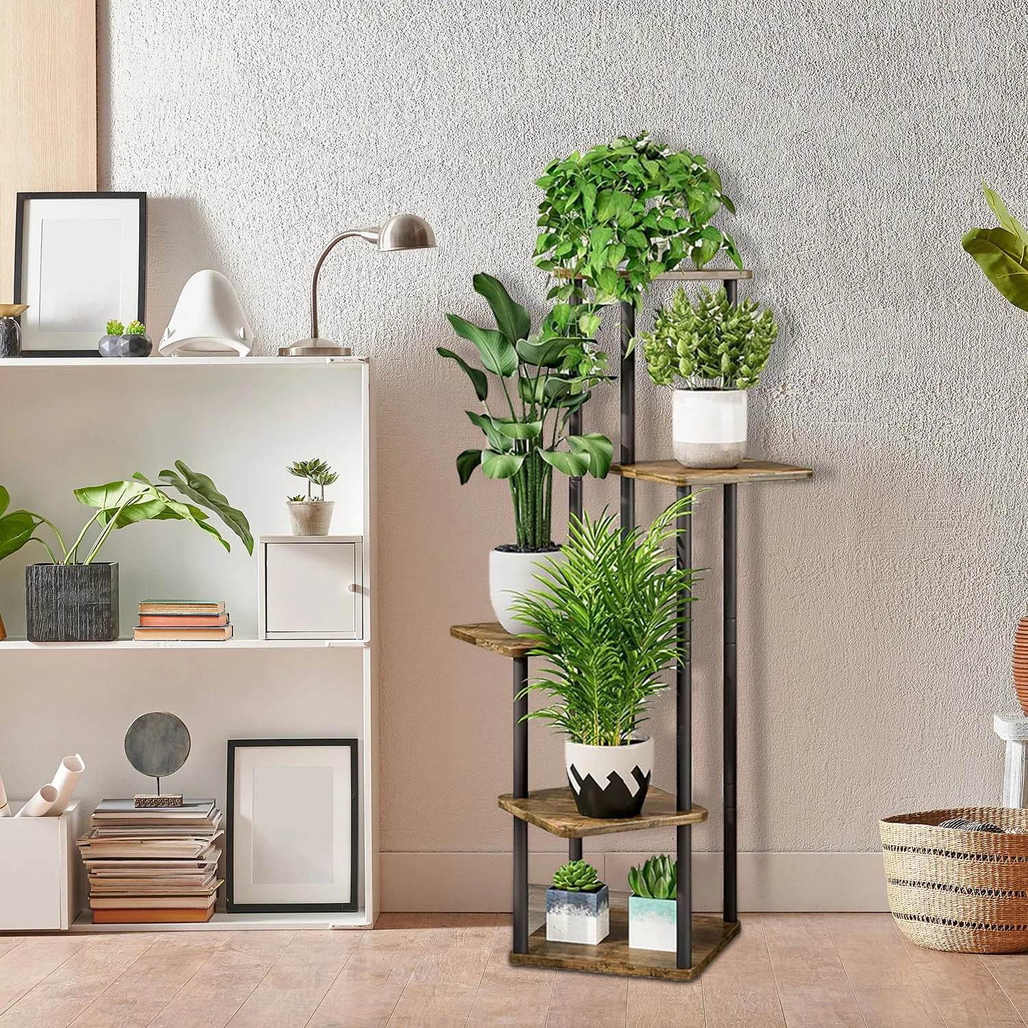 Modern Wooden Plant Shelf 5-Tier Flower Stand for Home,Garden & Balcony,Stylish Plant Stairs,Multi-Level Decorative Display Rack - Quality Shopping Centre