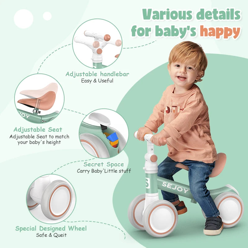 Sejoy Baby Balance Bike for Toddlers, Adjustable 4-Wheel Bicycle for Outdoor Fun (10-36 Months) - Quality Shopping Centre