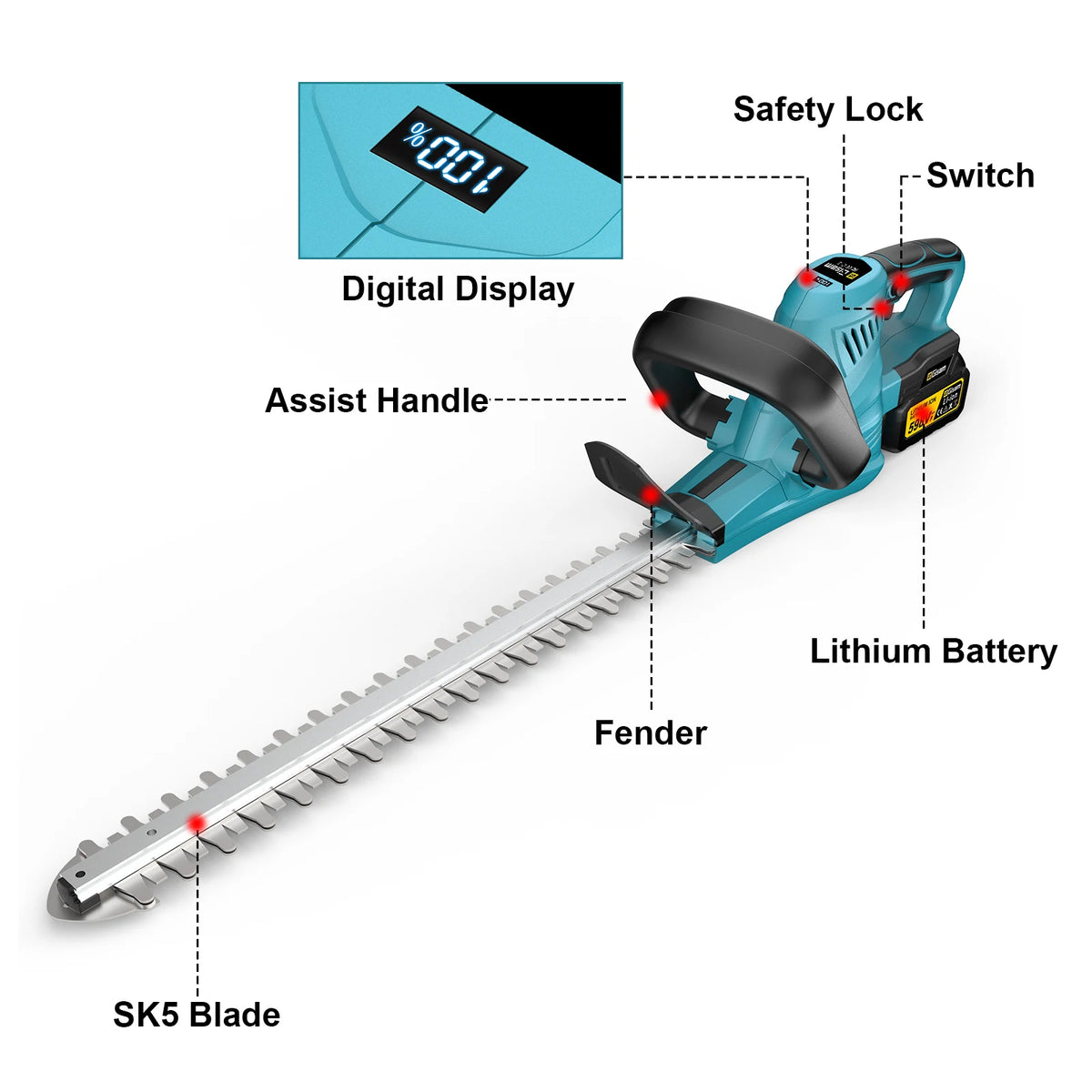 Gisam 20000RPM Borstelloze Elektrische Heggenschaar Efficiënt 2000W Snoerloze Tuinheggenschaar Voor Makita 18V Accu