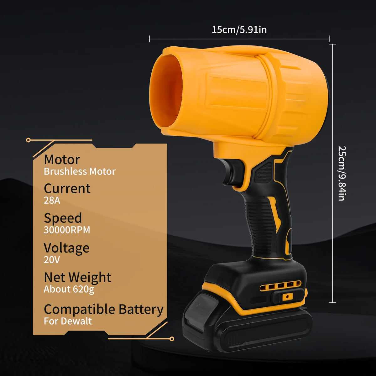 Elektrische draadloze bladblazer stofblazer 30000RPM borstelloze hogesnelheids handmatige jet-ventilator luchtblazer voor Dewalt 20V accu pin