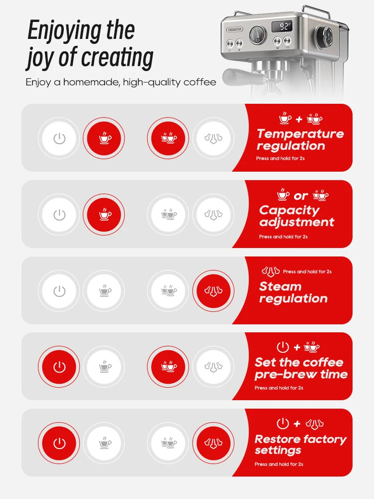 HiBREW 20Bar Halfautomatische Espressomachine Temperatuur instelbaar 58mm Filterdrager Koud/Warm Koffiezetapparaat Metalen behuizing H10A