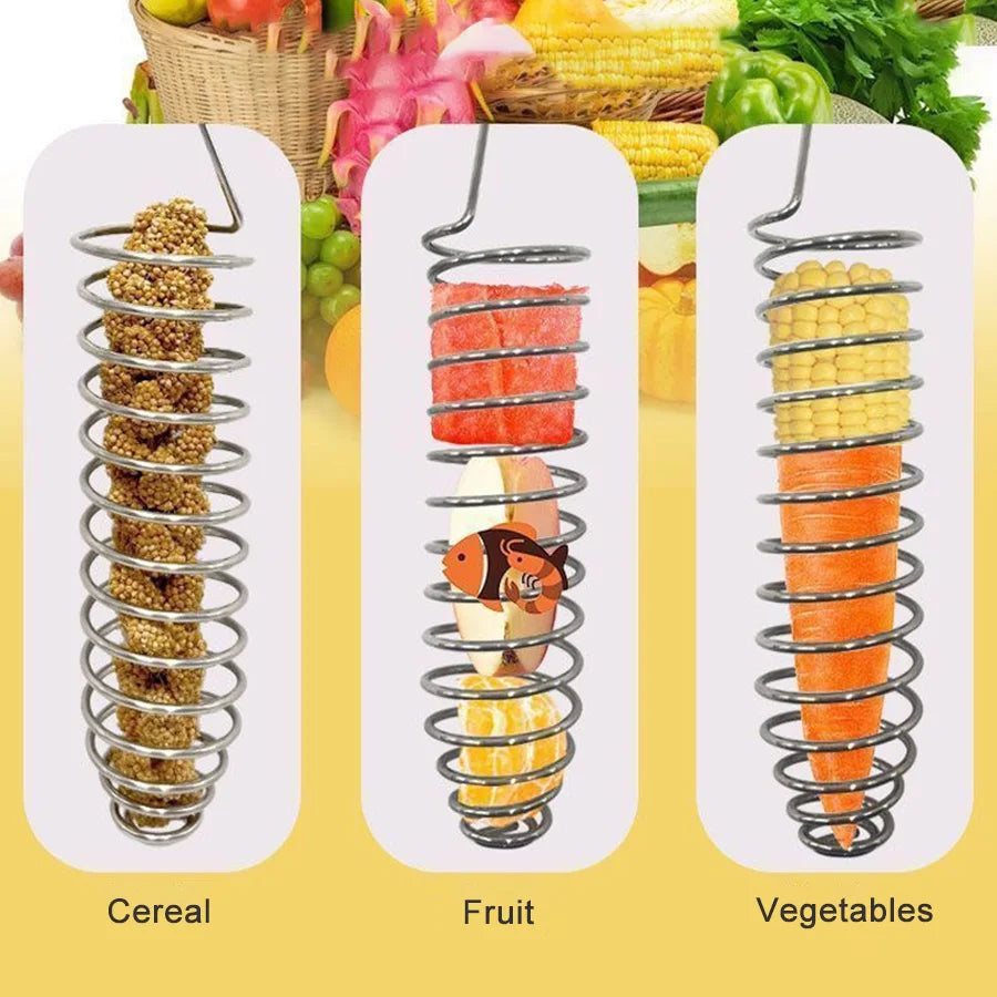 5/10 PCs Stainless Steel Bird Feeder Spiral Parrot Fruits Vegetable Basket Hanging Parrots Foraging Toys Bird Cage Accessories