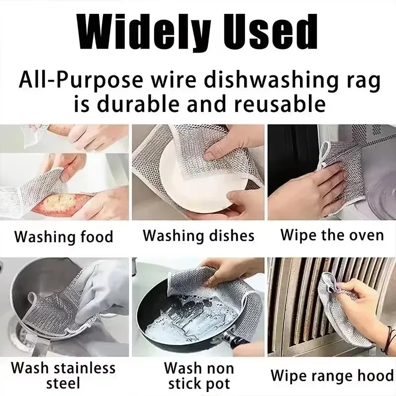 1-100pcs Magic Rag Silver Wire Cleaning Kitchen Cloth Thickened Microfiber Face Wash Towel Built-in Steel Wiping Rag