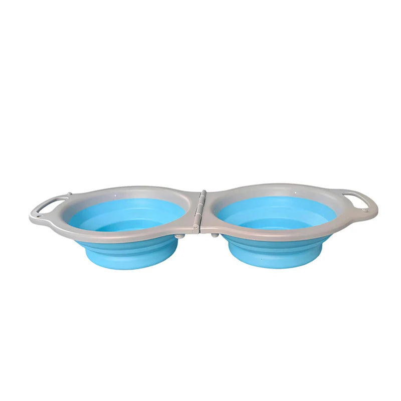 Silicone Pet Dog Double Bowl Collapsible Portable Dog Feeder Bowl Outdoor Travel Puppy Food Container Dog Accessories