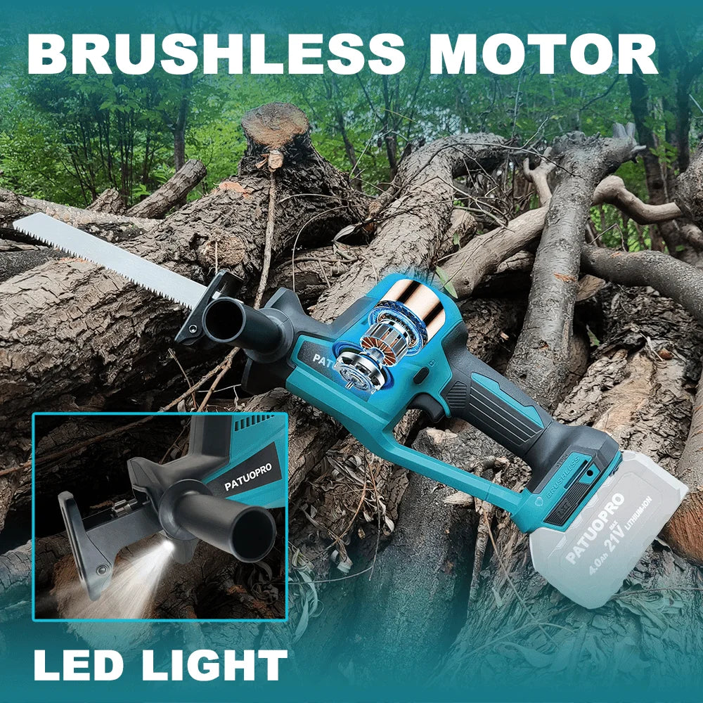Borstelloze 22 mm draadloze oplaadbare reciprozaag met 4-delige zaagbladenset voor hout/metaal/pvc-snijder, geschikt voor Makita 18V-accu