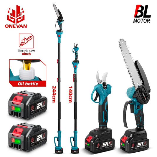 ONEVAN Brushless Cordless Pole Saw 8‑Inch Chainsaw High Branch Electric Pruning Shears Gardening Tool For Makita 18V Battery Pin