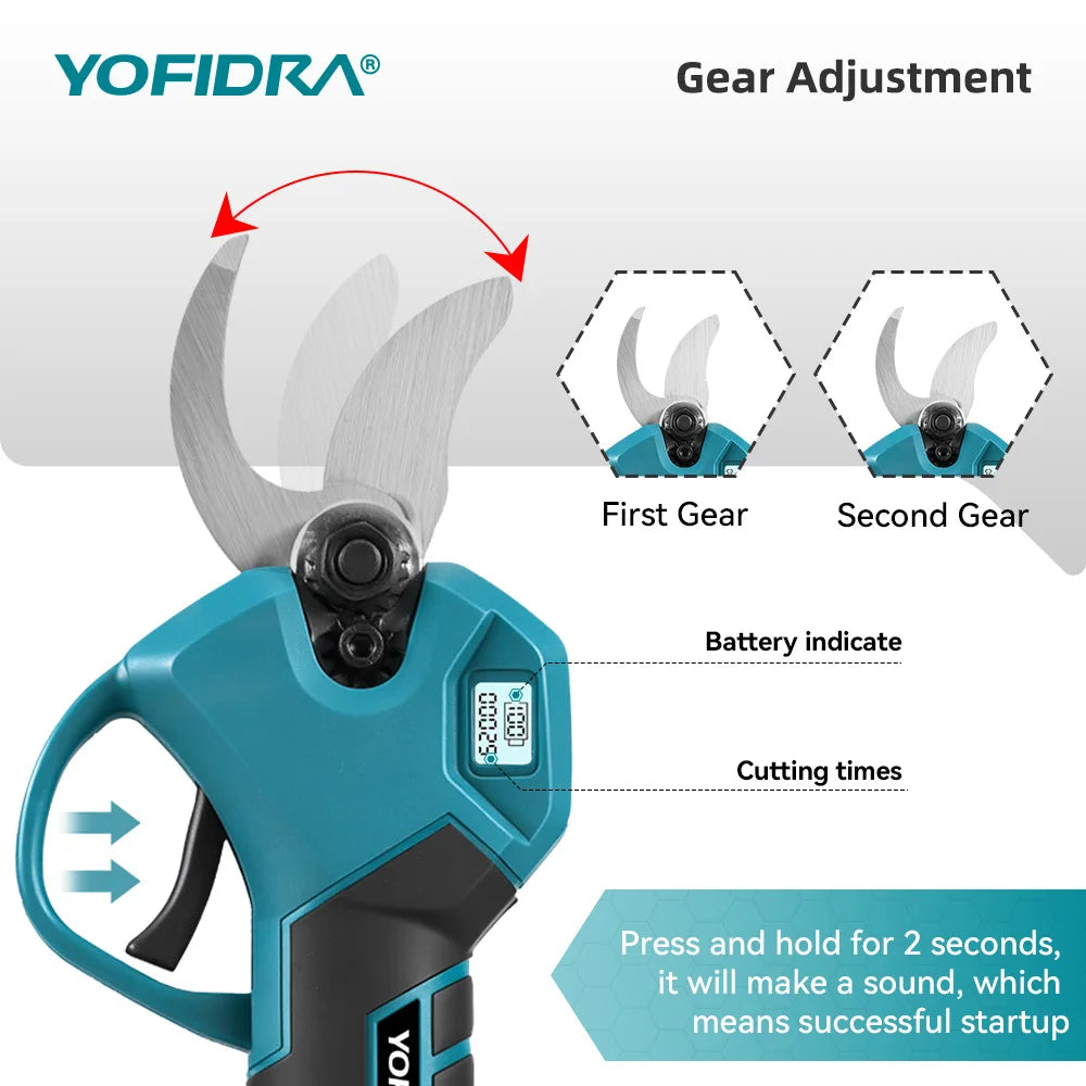 Sécateur électrique sans balais YOFIDRA 30MM, 2 vitesses, outil de taille sans fil pour branches d'arbres fruitiers, compatible avec batterie Makita 21V