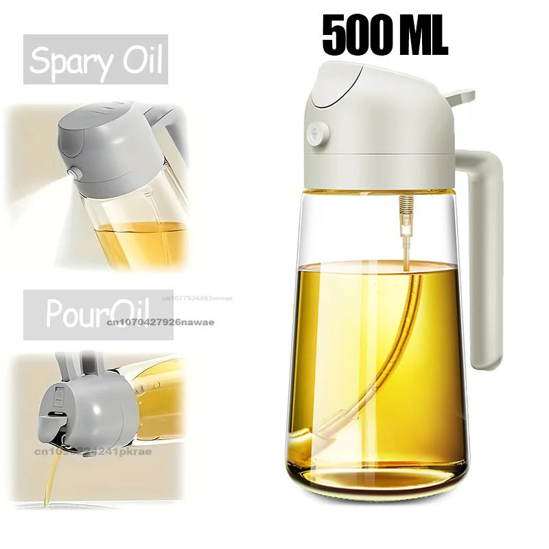 1-2PCS 2in1 Olive Oil Dispenser Bottle 500ml Plastic Oil Sprayer Cooking Oil Spray Tank BBQ Baking Picnic Kitchen Tools for Home