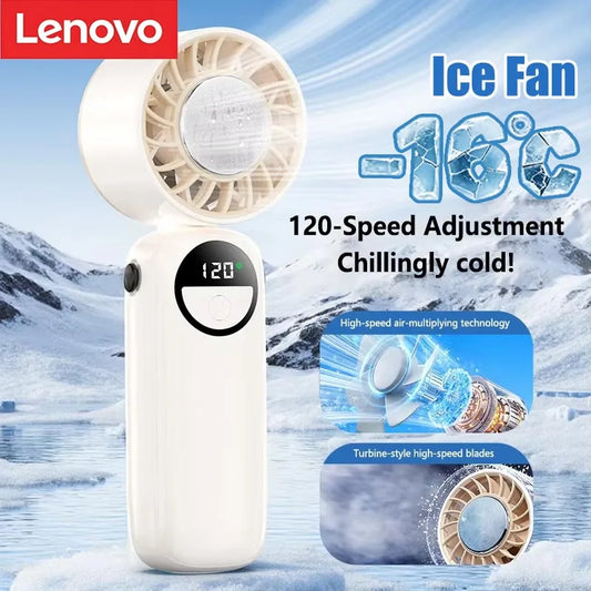Lenovo Portable Handheld Fan Turbo Cooling Air Cooler USB Rechargeable Mini Fan with Ice-Cold for Outdoor Travel Office Desk