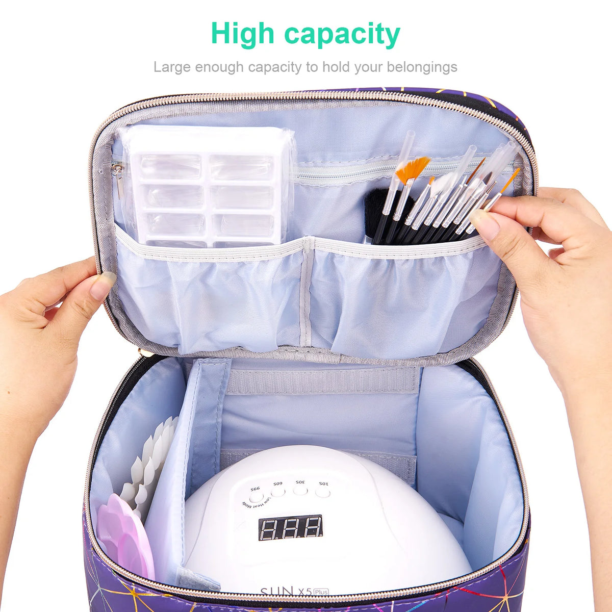 Leather Nail Polish Organizer and Nail Lamp Case,Nail Kit Organizer Holds 30+ Bottles and a Nail Lamp, Nail Polish Carrying Case