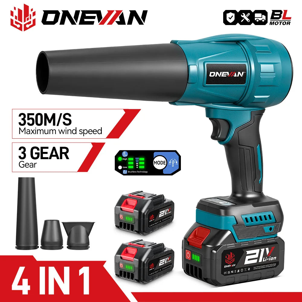 ONEVAN Borstelloze 300.000 RPM Elektrische Turbo Bladblazer 350M/S Luchtblazer Stofblaasgereedschap voor Makita 18V Accu