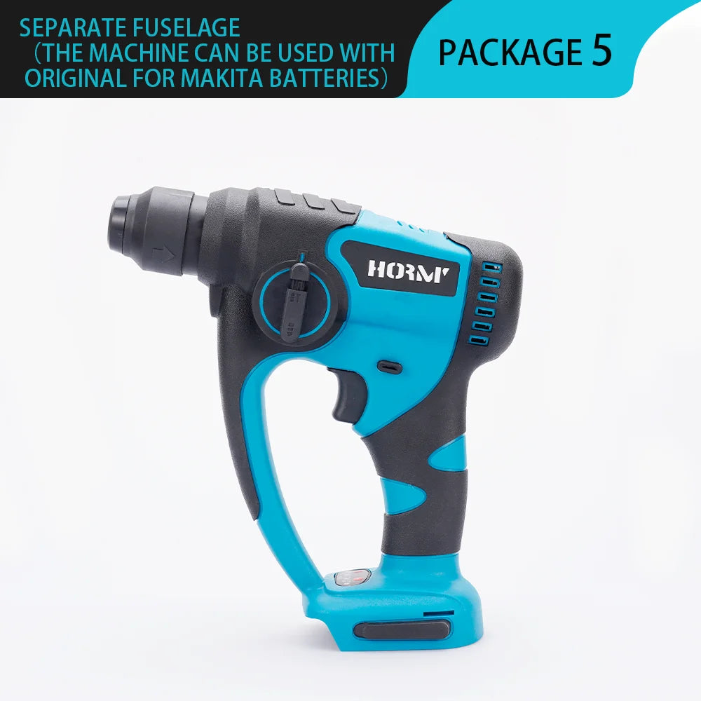 Cordless rotary hammer drill in black and teal.