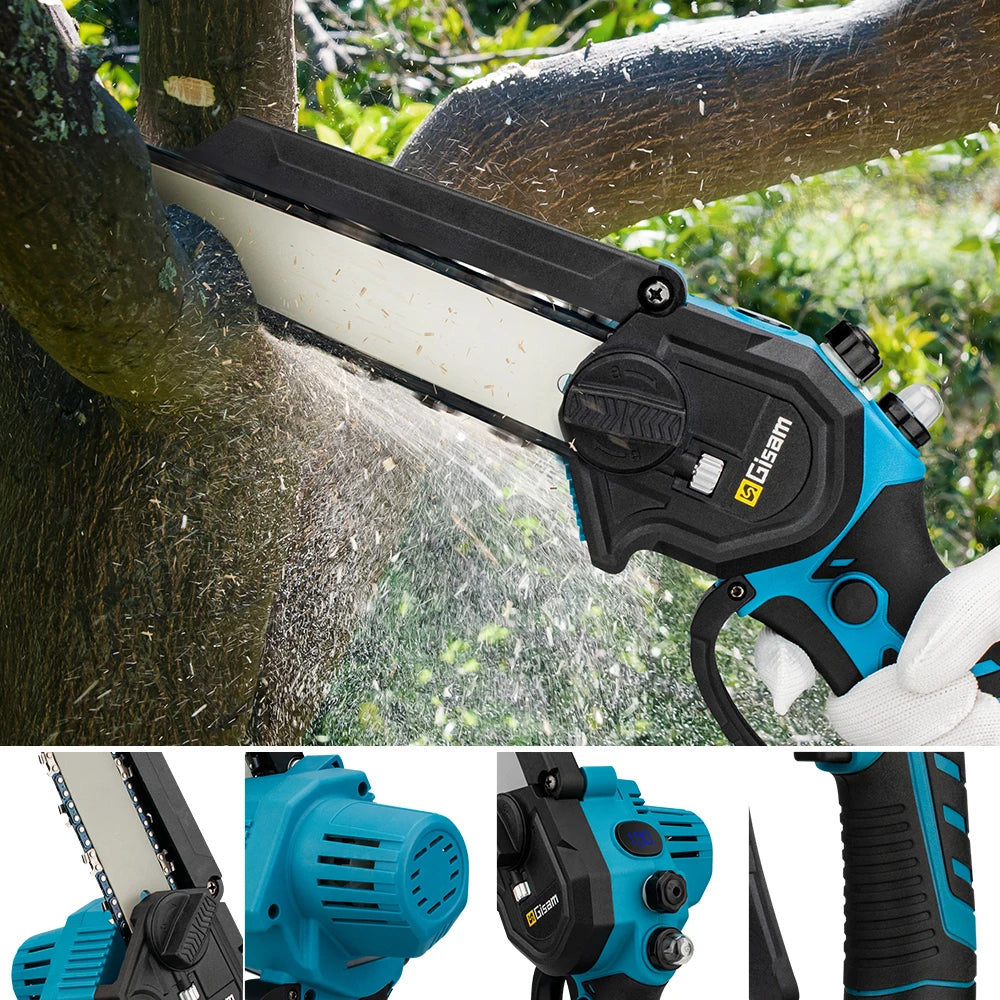Gisam 8'' Brushless Mini Chainsaw Cordless Electric Saw Rechargeable Woodworking Garden Pruning Saw for Makita 18V Battery Pin