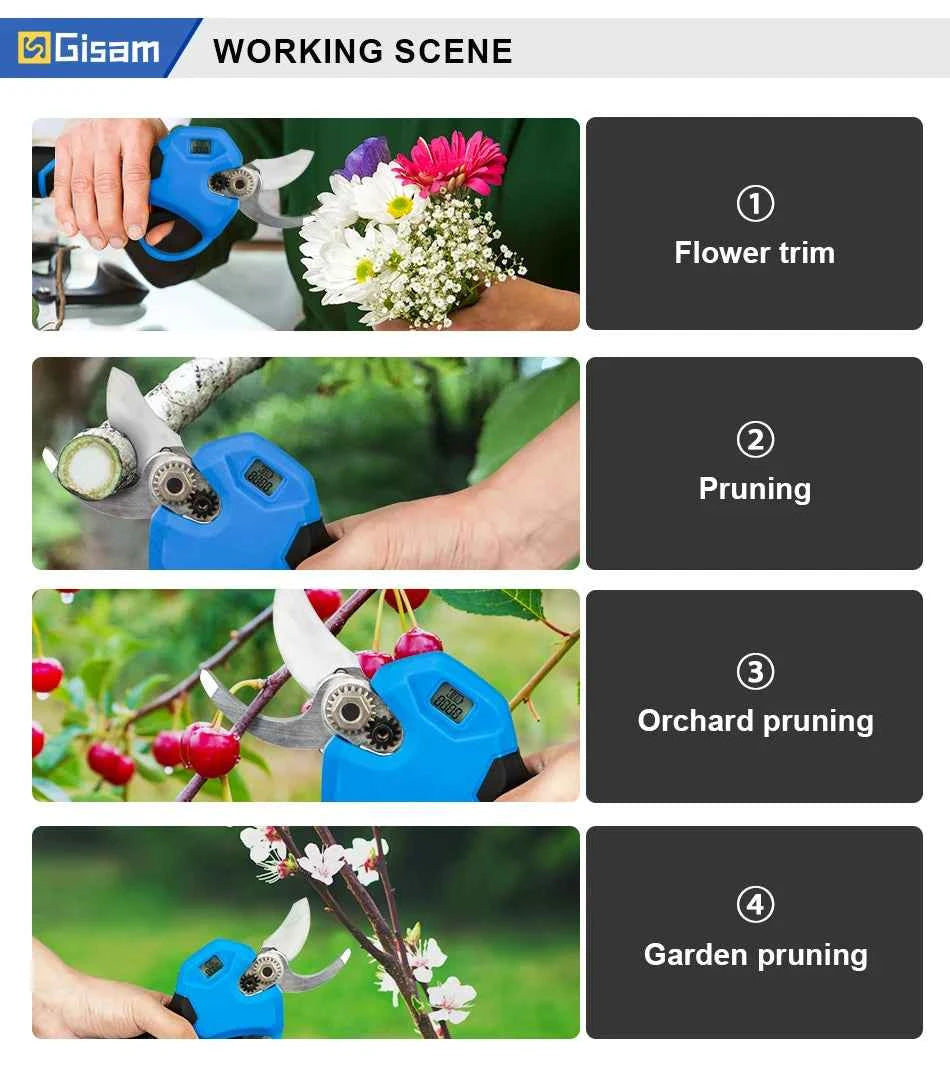 Gisam 30mm Cordless Pruner Shear for Efficient Fruit Tree and Bonsai Pruning with Makita 18V Battery