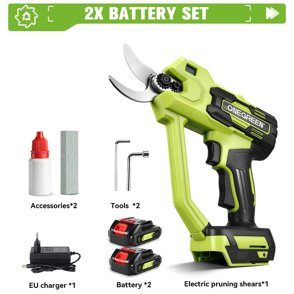 ONEGREEN Brushless 30MM Electric Pruner Shear 2 Gears Cordless Scissors Tree Bonsai Pruning Tools For Makita 21V Battery Pin