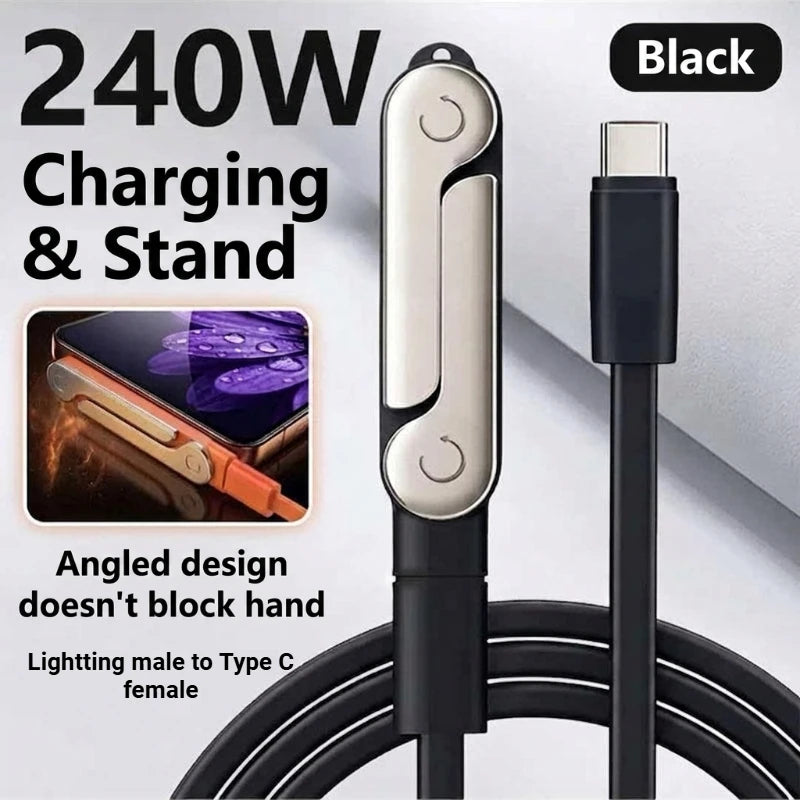 Multifunctional 2‑in‑1 240W PD Fast Charging USB‑C Cable Detachable Fold‑Out Desktop Phone Stand High‑Speed Data Charger Wire