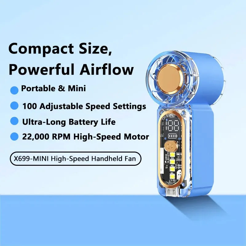 Lenovo Mini Handheld USB-ventilator, snelle turbo, draagbare zakventilator, oplaadbare blazer, krachtige luchtkoeling voor reizen en buiten
