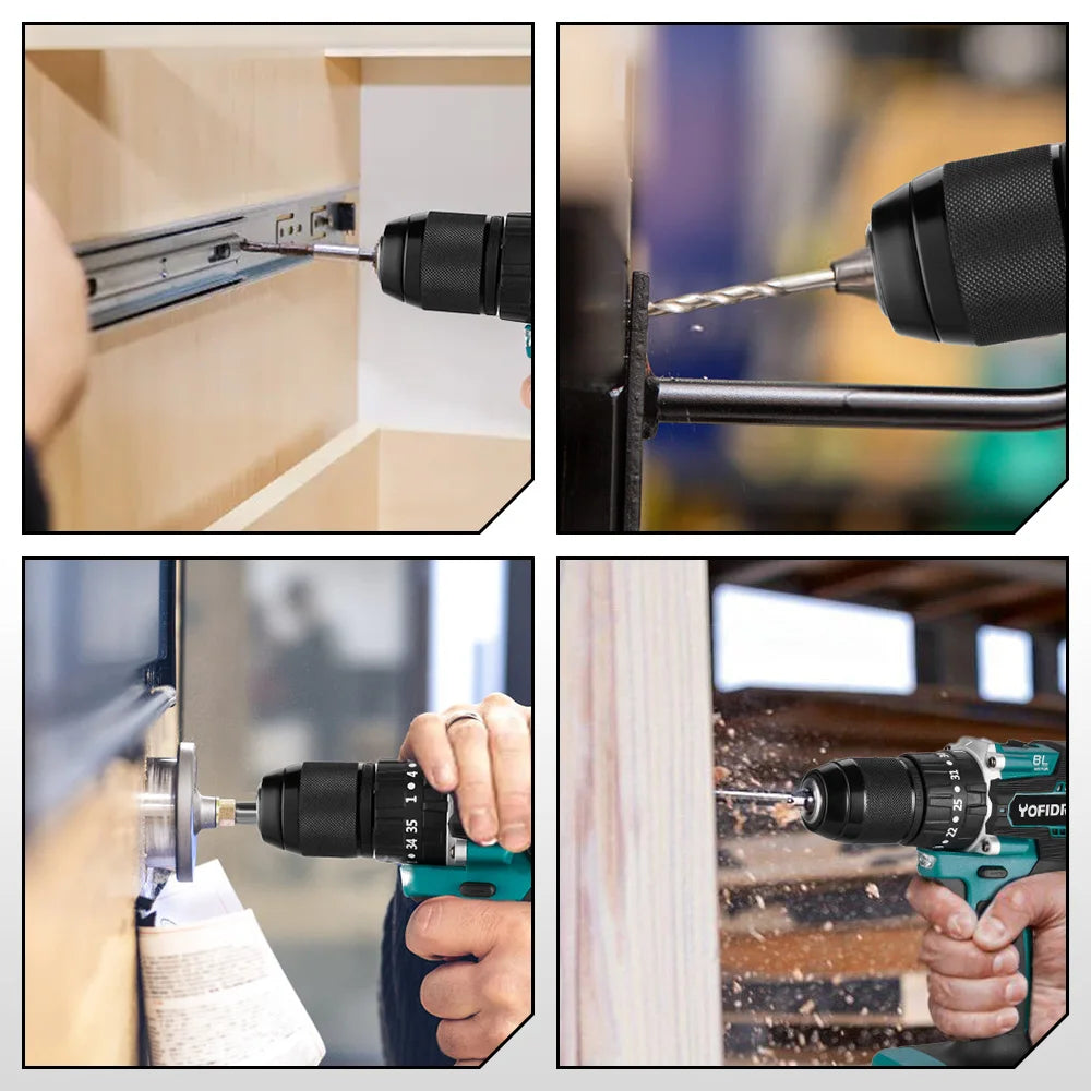 YOFIDRA 35+3 Torque Brushless Electric Impact Drill 13MM Multifunction Electric Screwdriver Power Tools Makita 18V Battery Pin