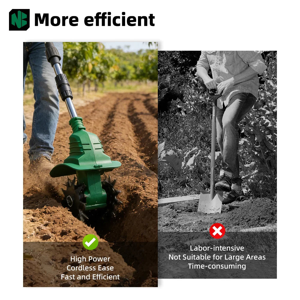 NEWBENY 1800W 4 Blade Electric Garden Rotary Tiller Cultivator Cordless Lawn Mower Portable Grass Trimmer Soil Turning Tools for Makita Battery Pin