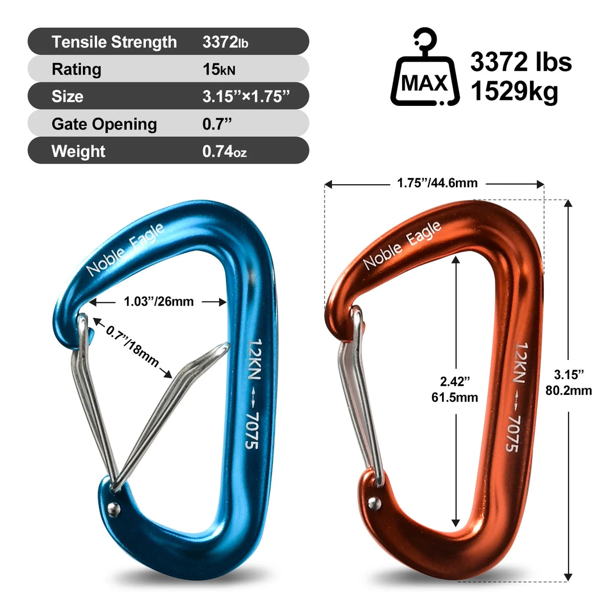 6PCS 12kN Aluminum D Ring Carabiners Heavy Duty Hook Lightweight Outdoor Camping Hiking Clips Buckle Set for Backpack Gear