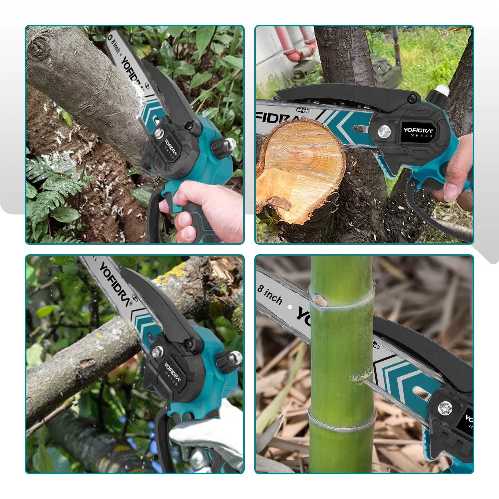 YOFIDRA 6 & 8inch Brushless Electric Chainsaw Cordless Woodworking Pruning Saw Garden Cutting Power Tool For Makita Battery Pin