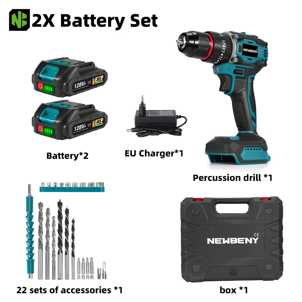 NEWBENY 25+3 Koppel Borstelloze Elektrische Accuboormachine Multifunctionele Schroevendraaier Huishoudelijk Doe-het-zelf Elektrisch Gereedschap voor Makita Accu