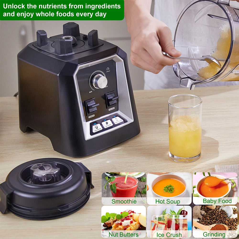 BioloMix Professionele Keukenblender Automatisch Programma 2L Laag Profiel BPA-vrij Smoothie Sapcentrifuge Ijsvergruizer Voedselmixer