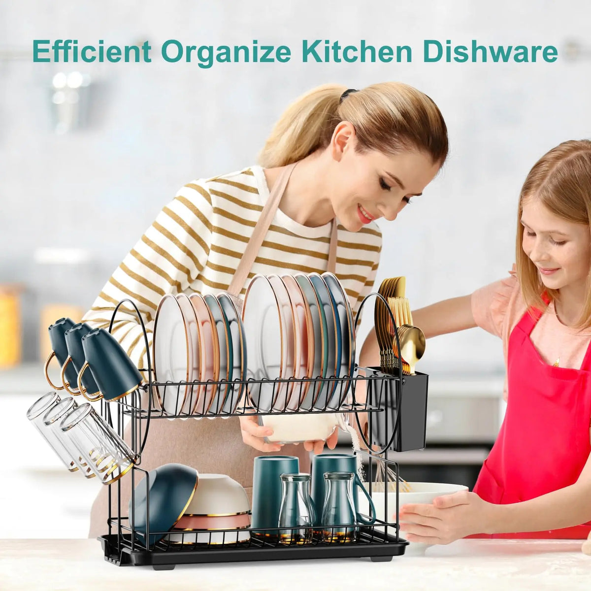 Dish Drying Rack - 2 Tier Small Dish Racks for Kitchen Counter with Drainboard,Multifunctional  Drainer for Kitchen Organization