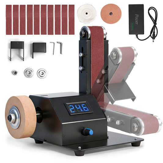 YOFIDRA 7-Speed Electric Belt Sander 0-90° Adjustment Belt Angle Sanding Polishing Machine Sander Tool for Wood/Metal/Plastic