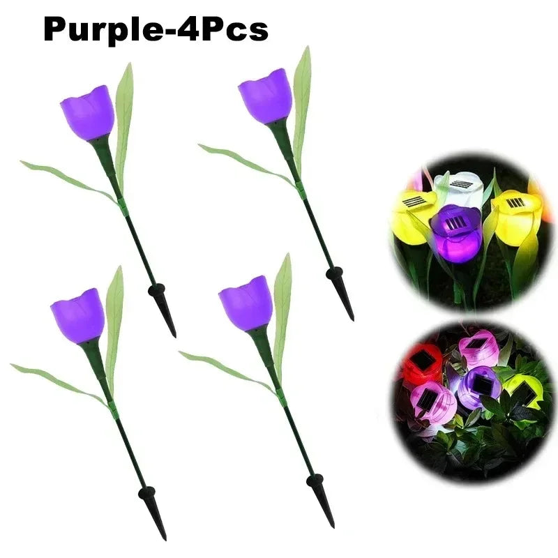Solar Powered Tulip Garden Lights IP44 Waterproof Auto on Off LED Outdoor Lighting for Yard Lawn Party Night Decoration