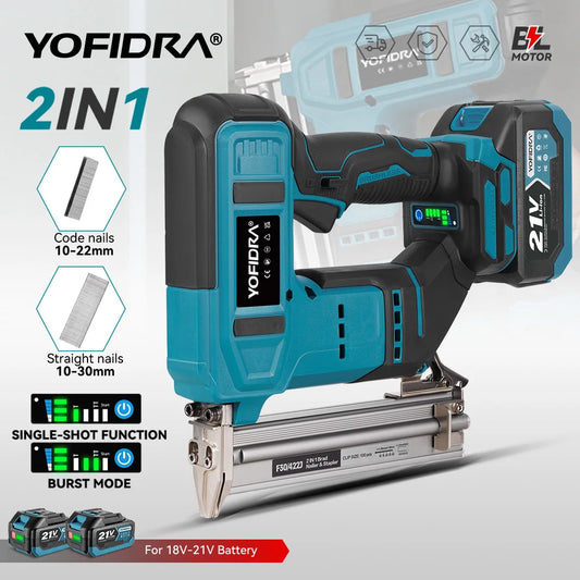 YOFIDRA F30 422J Brushless Electric Nain Gun 2IN1 Multi-Function Framing Staple Gun Stapler Power Tool For Makita18V Battery Pin