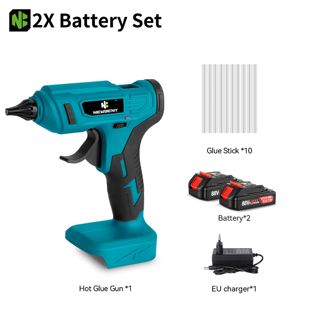 NEWBENY 280°C 100W Electric Hot Melt Glue Gun Cordless Home Graft DIY Repair Tool with 10pcs Glue Sticks for Makita Battery Pin