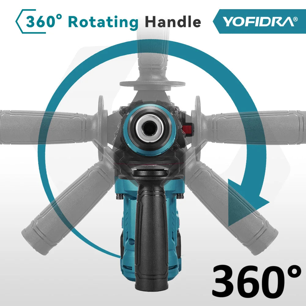 YOFIDRA 2200W Borstelloze Elektrische Hamerboor 26MM Multifunctionele Schroevendraaier Roterend Elektrisch Gereedschap voor Makita 21V Accu Pin