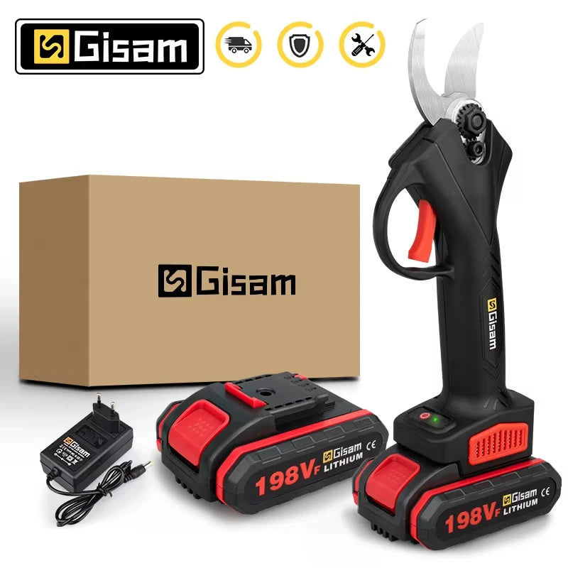 Sécateur électrique Gisam 30 mm, ciseaux de jardin électriques sans fil, outil de coupe pour arbres fruitiers avec 2 batteries 198Vf