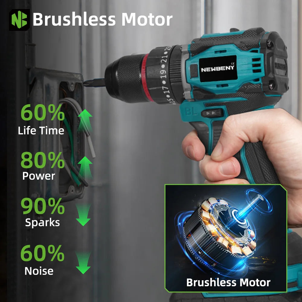 NEWBENY 25+3 Koppel Borstelloze Elektrische Accuboormachine Multifunctionele Schroevendraaier Huishoudelijk Doe-het-zelf Elektrisch Gereedschap voor Makita Accu