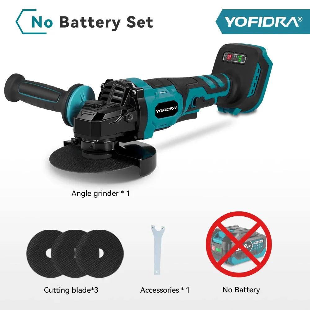 YOFIDRA 125mm Brushless Angle Grinder 3 Gears Cordless Grinding Machine Cutting Woodworking Power Tool For Makita Battery Pin