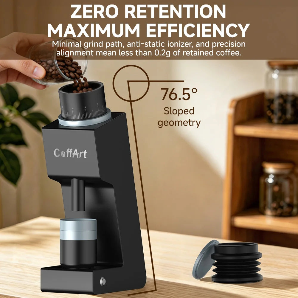 BioloMix Solid all-metal Pro-grade Precision Electric Coffee Grinder, 7-core 48mm Gold Titanium-Plated Burr for Home, Café Use