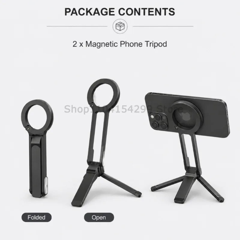 Foldable Phone Tripod Carabiner-Mounted for IPhone 17 16 15 Portable Dual-sided Magnetic Tripod Desk Mount Phone Handle Holder