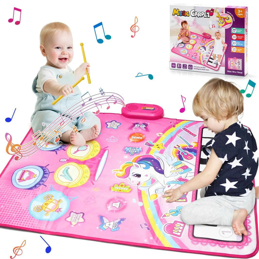90x70cm Unicorn Music Mat - 2 in 1 Piano Keyboard and Drum Dance Mat for Kids, Educational Toys with 8 Instruments Sounds