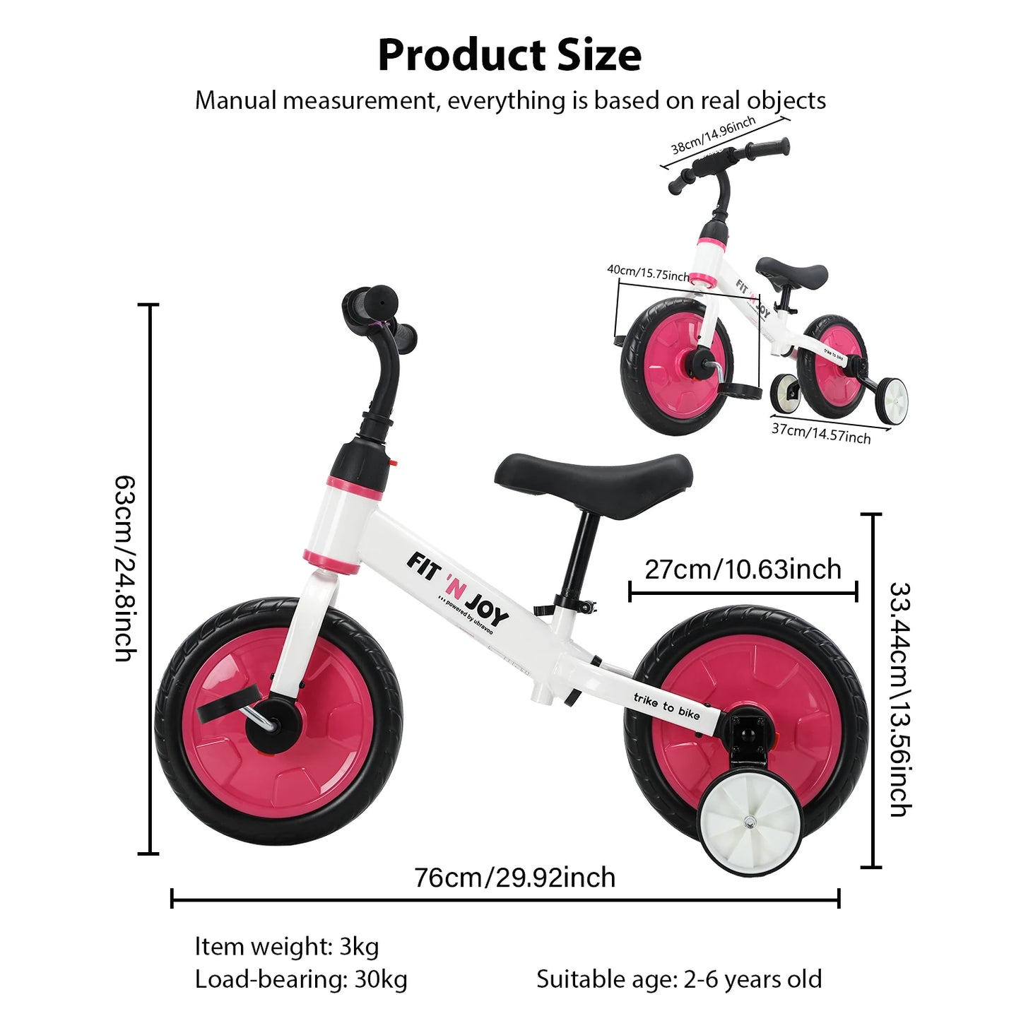 UBRAVOO Fit 'n Joy Toddler Training Bicycle 4-in-1 Balance Bike with Pedals & Training Wheels for Boys Girls Ages 2-4 - Quality Shopping Centre
