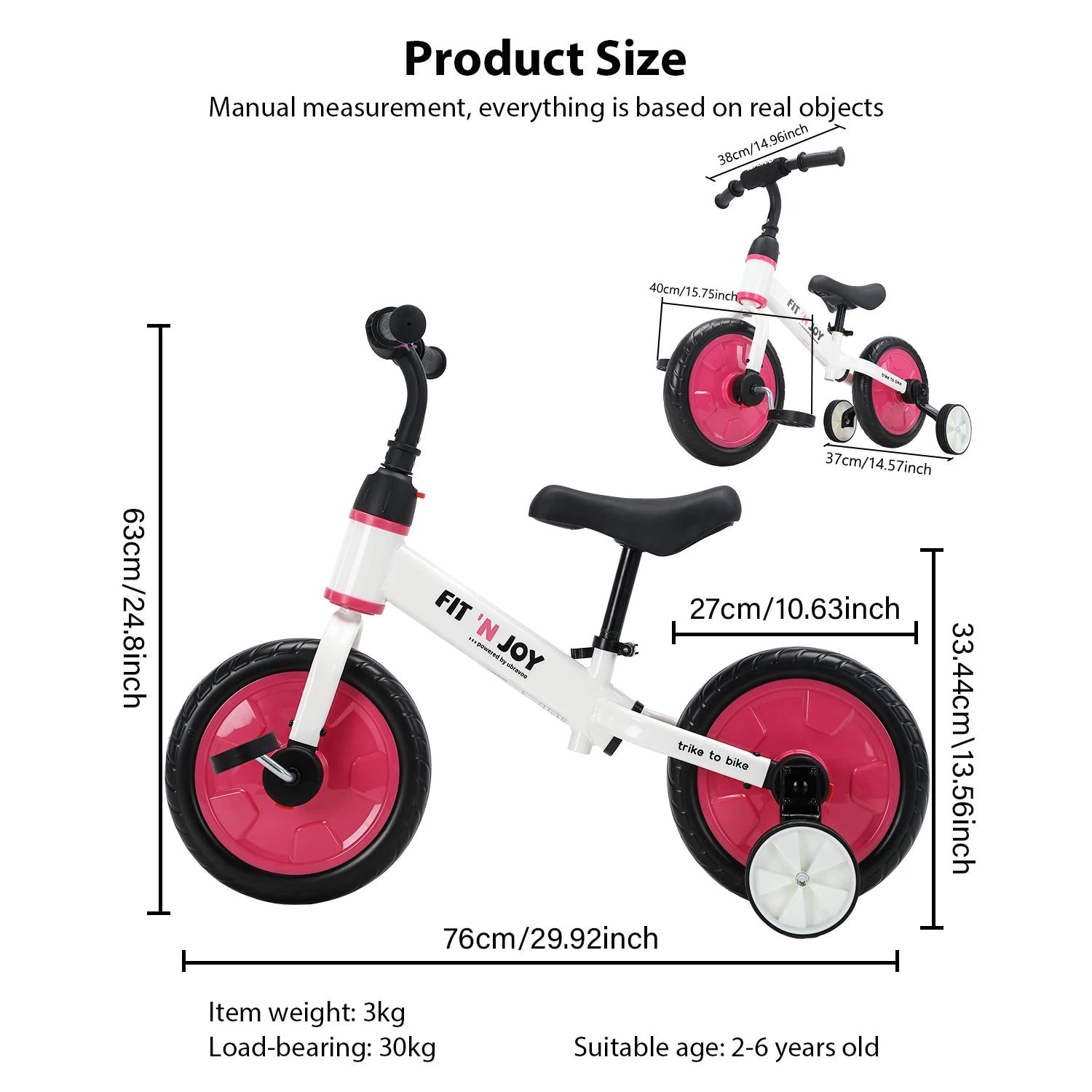 UBRAVOO Fit 'n Joy Toddler Training Bicycle 4-in-1 Balance Bike with Pedals & Training Wheels for Boys Girls Ages 2-4 - Quality Shopping Centre