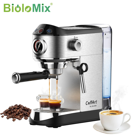 BioloMix 20 Bar Semi Auto Coffee Machine with Milk Frother Wand for Espresso Cappuccino Latte Mocha and Specialty Coffee Drinks