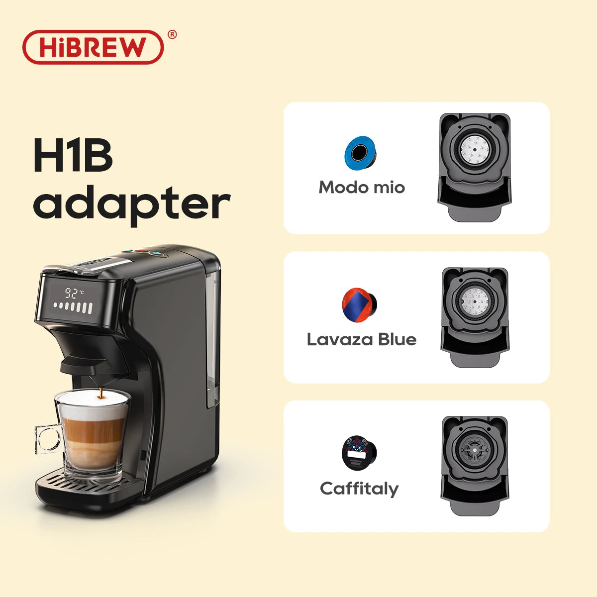 HiBREW H1B koffiemachine capsule-adaptersysteem onderdelen voor Nespresso of Dolce Gusto of gemalen koffie of ESE-pad of Caffitaly