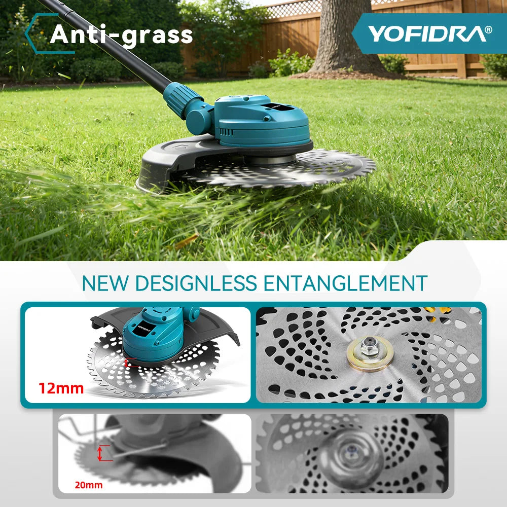 YOFIDRA 6000W 10Inch Brushless Electric Lawn Mower Foldable Grass Cutter Trimmer Garden Power Tool For Makita 21V Battery Pin