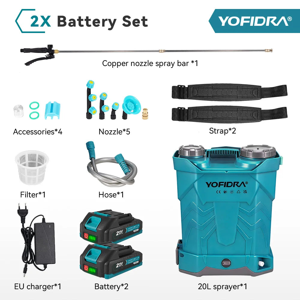 YOFIDRA 20L Electric Sprayer Cordless High Capacity Yard Lawn Spraying Irrigation Backpack Sprayer Tools for Makita Battery Pin